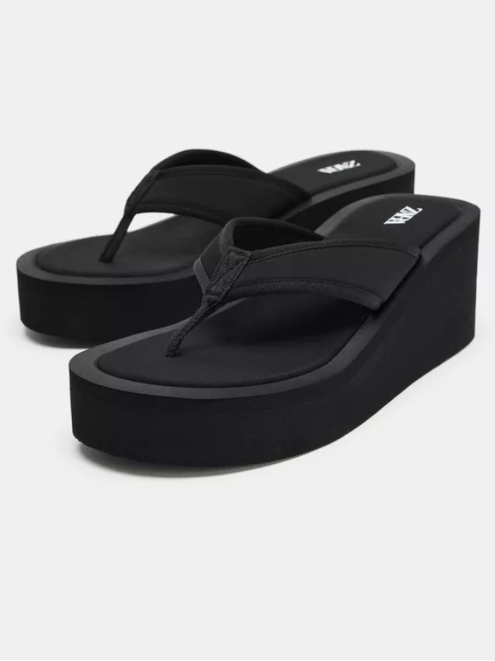 Zara Black Platform Thong Sandals